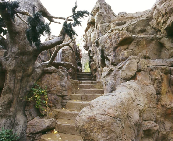 stairway in a custom rock feature